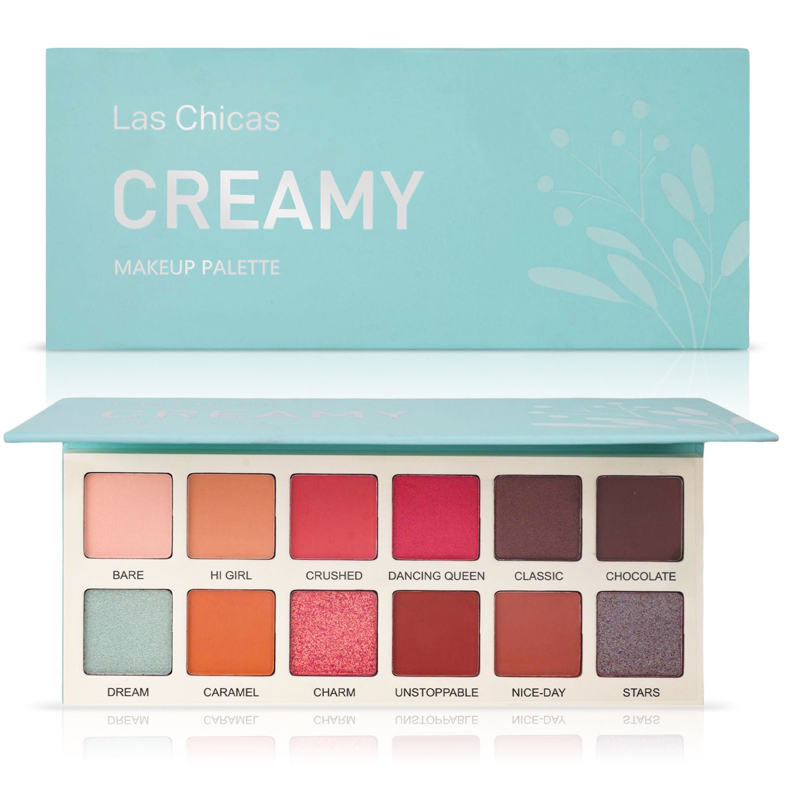 Paleta de sombras de ojos en crema de Las Chicas: alta pigmentación, textura suave, sin hidroxi-benzofenona, vegana, no testada en animales (12 colores)