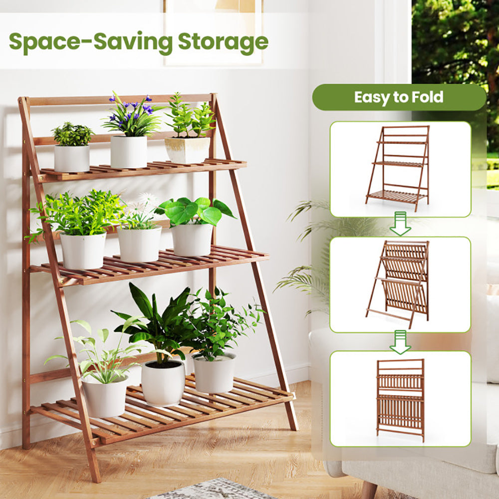 Estantería plegable de bambú con 3 niveles para plantas, flores y libros.