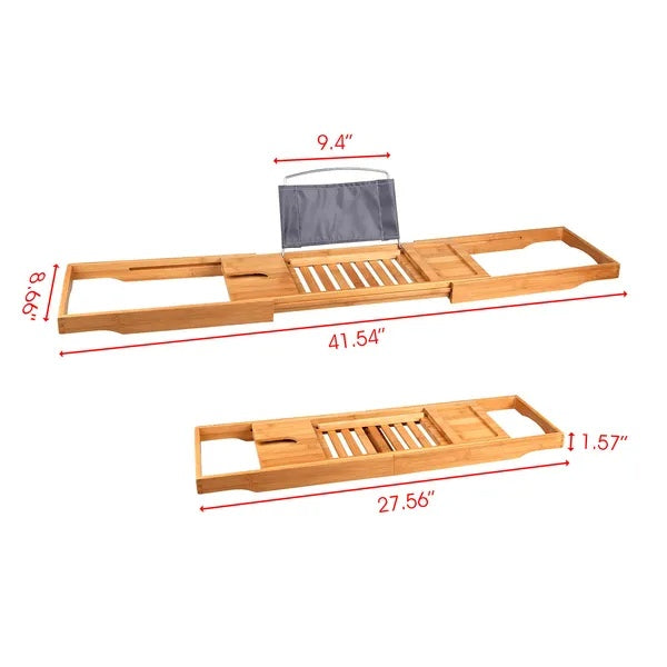 Tabla de baño extensible de bambú con bandeja y soporte para lectura, ideal para tabletas y móviles. Regalo perfecto para el día de San Valentín.