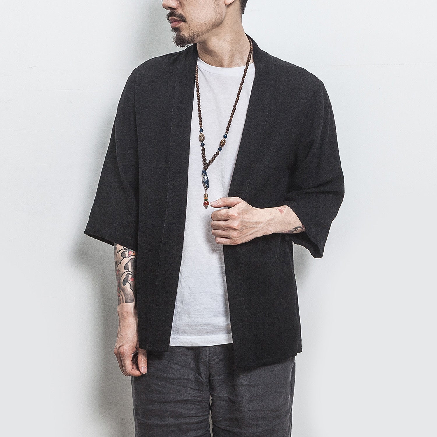 Cardigan casual de estilo Hanfu de color liso para jóvenes (color lino)