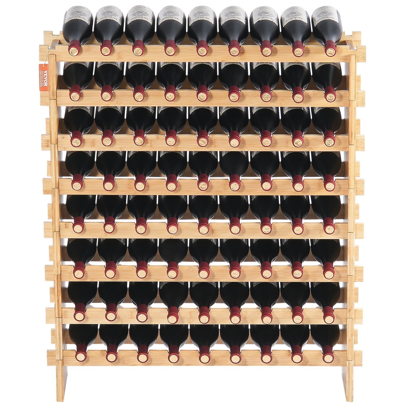 Estantería modular para vinos de bambú, capacidad para 72 botellas, estantería de exposición de 8 niveles