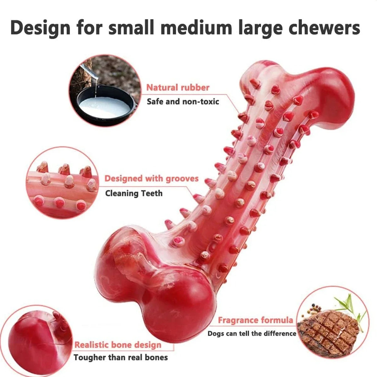 Juguete de goma natural para masticar, resistente y duradero, perfecto para perros que mastican objetos pesados.