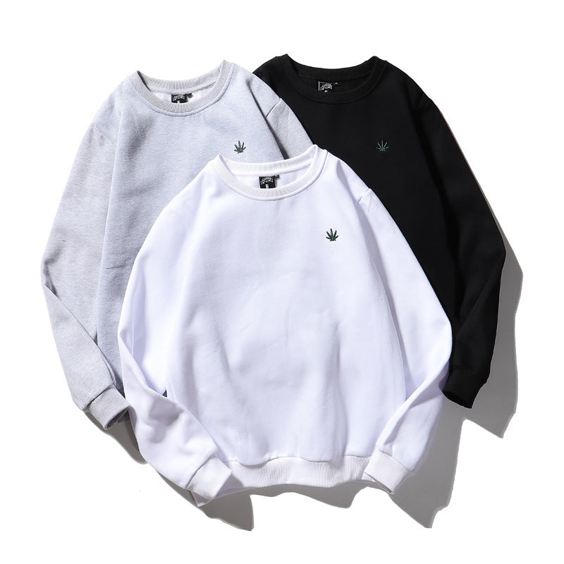 Sudadera de cuello redondo con estampado de hoja de cáñamo bordada