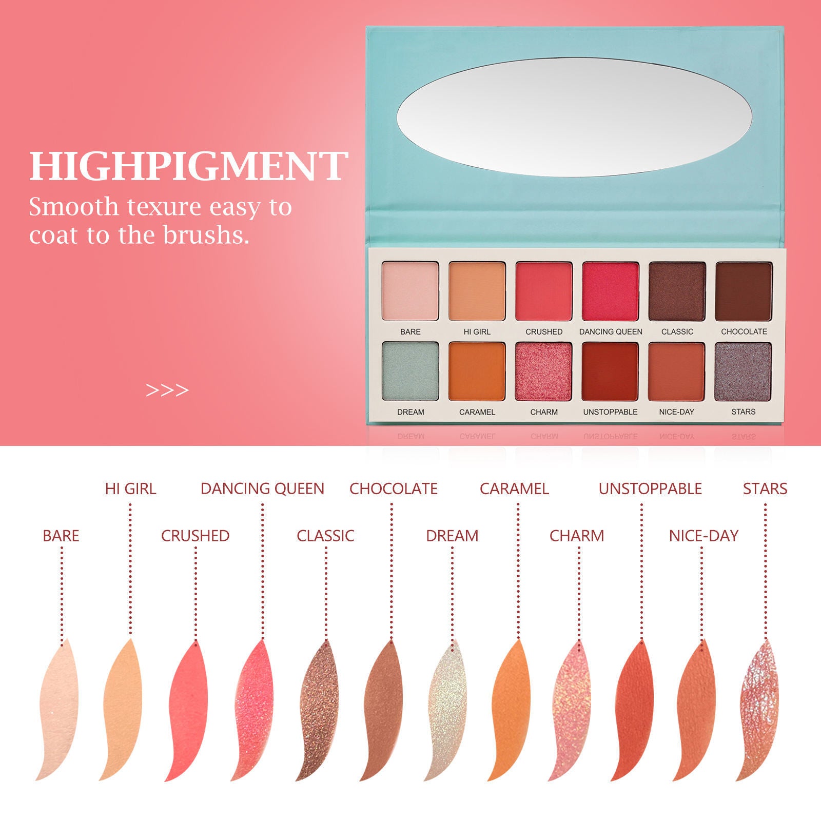 Paleta de sombras de ojos en crema de Las Chicas: alta pigmentación, textura suave, sin hidroxi-benzofenona, vegana, no testada en animales (12 colores)