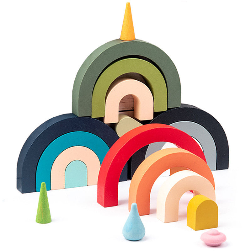 Juguetes educativos de madera en forma de arcoíris para niños - Bloques de construcción Montessori