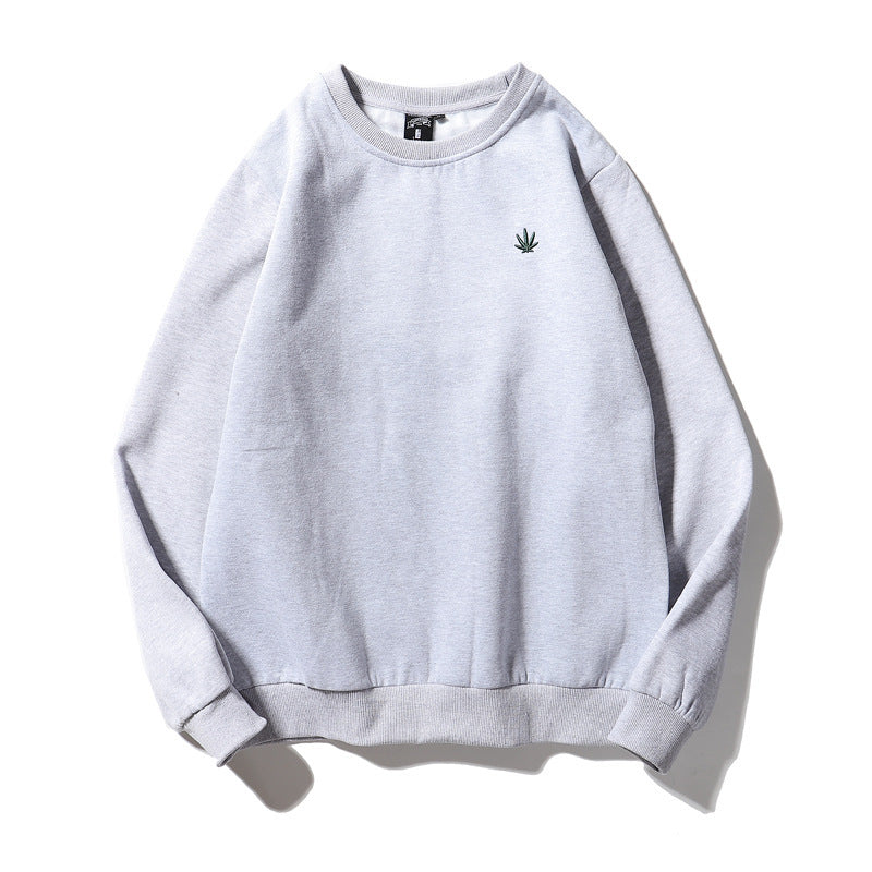 Sudadera de cuello redondo con estampado de hoja de cáñamo bordada