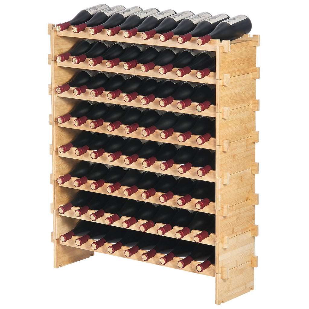 Estantería modular para vinos de bambú, capacidad para 72 botellas, estantería de exposición de 8 niveles