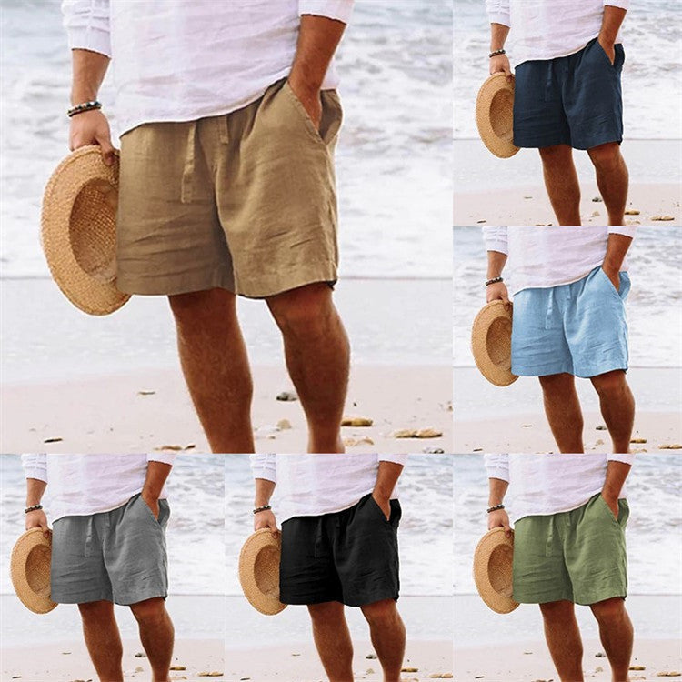 Pantalones cortos de moda para hombre, de algodón y lino