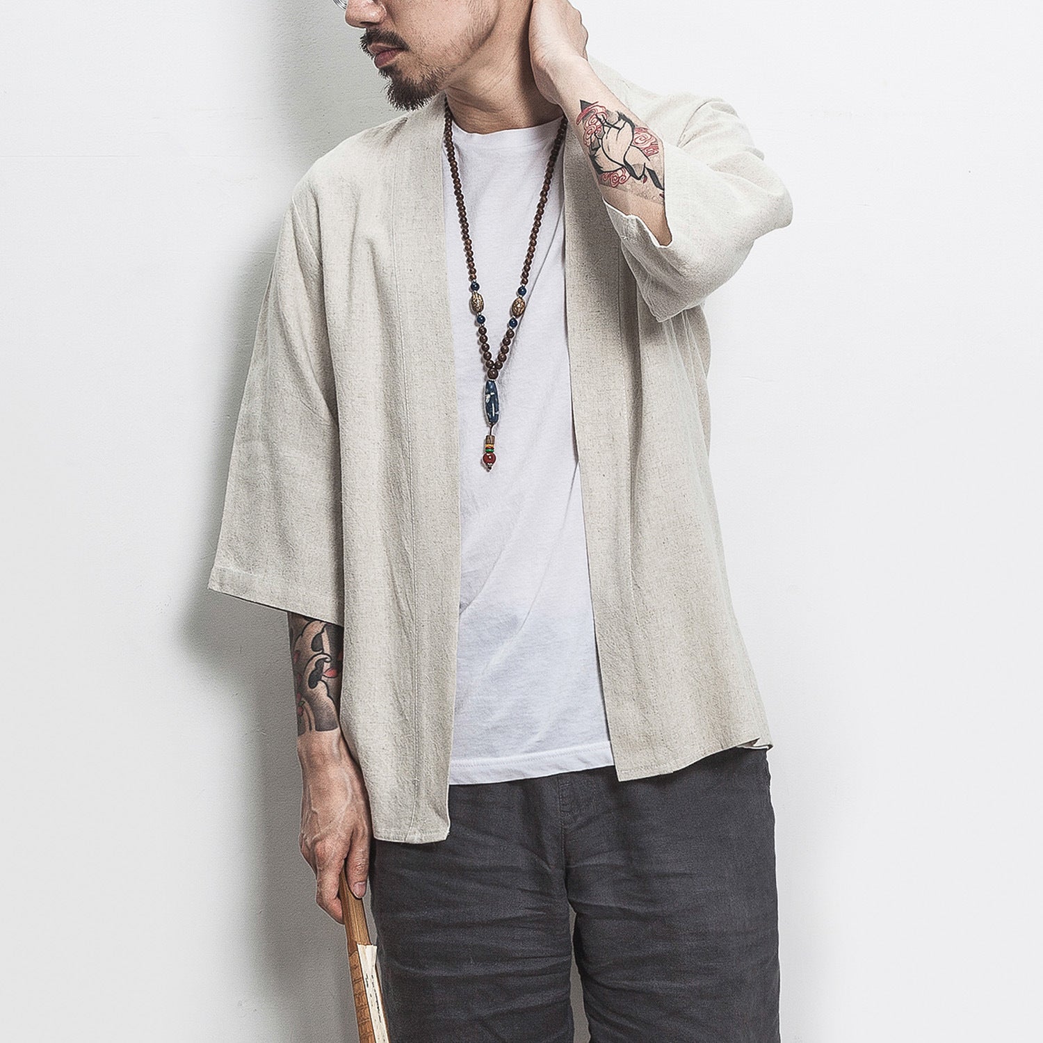 Cardigan casual de estilo Hanfu de color liso para jóvenes (color lino)