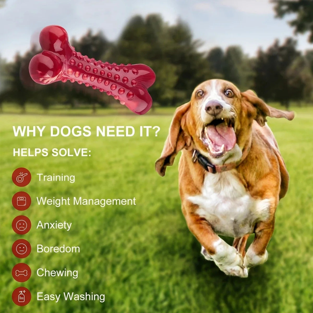 Juguete de goma natural para masticar, resistente y duradero, perfecto para perros que mastican objetos pesados.
