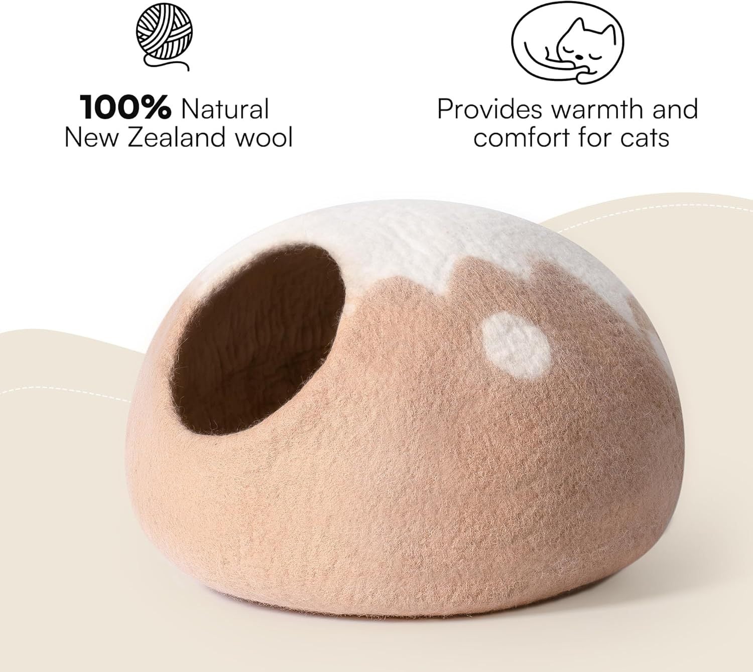 Cama-cueva para gatos, hecha a mano con lana - Casa refugio de fieltro natural para gatos y gatitos de interior, cama cómoda y transpirable, color gris, tamaño mediano