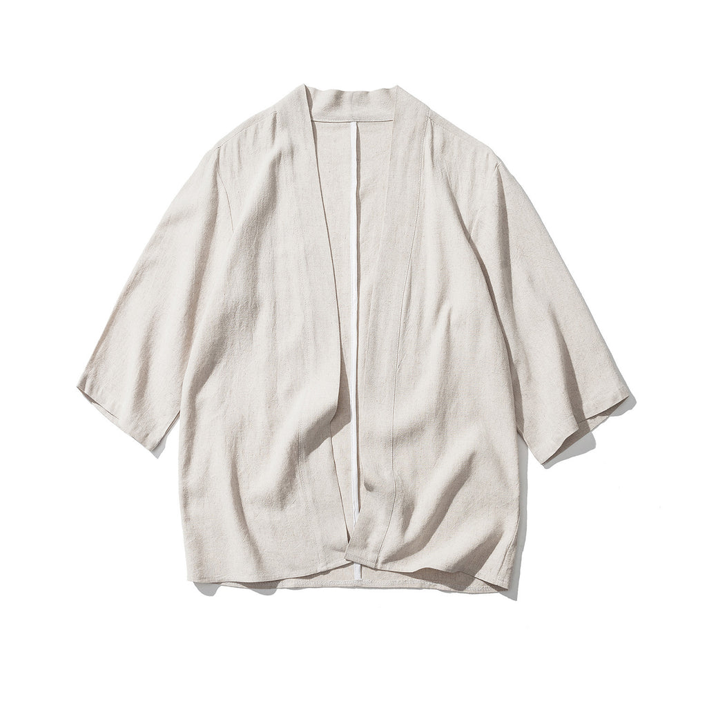 Cardigan casual de estilo Hanfu de color liso para jóvenes (color lino)