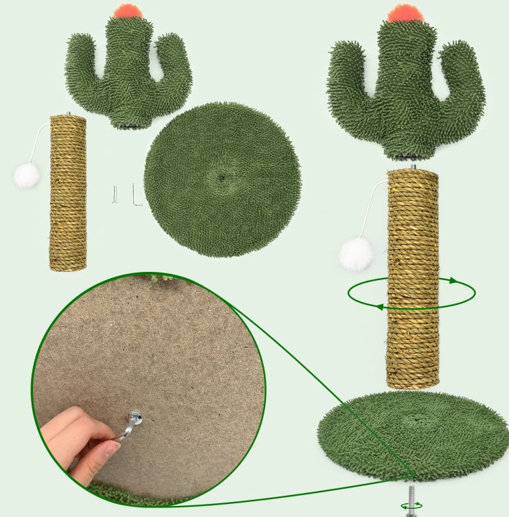 Cactus trepador para gatos 2 en 1 - Base de madera maciza, poste para arañazos de sisal natural y juguete con pelota colgante. Centro de actividad para gatos de interior.