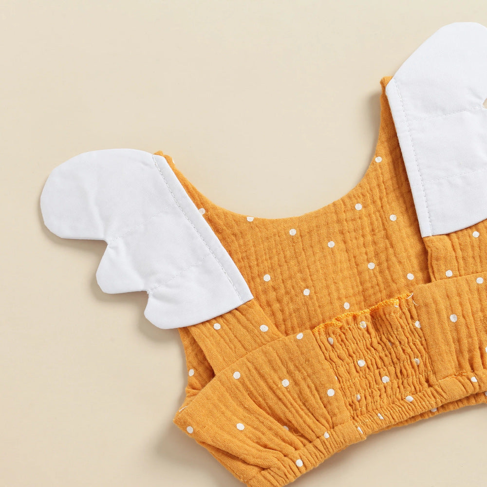 Traje de bebé de algodón y cáñamo con alas voladoras, chaleco y pantalones cortos de lunares