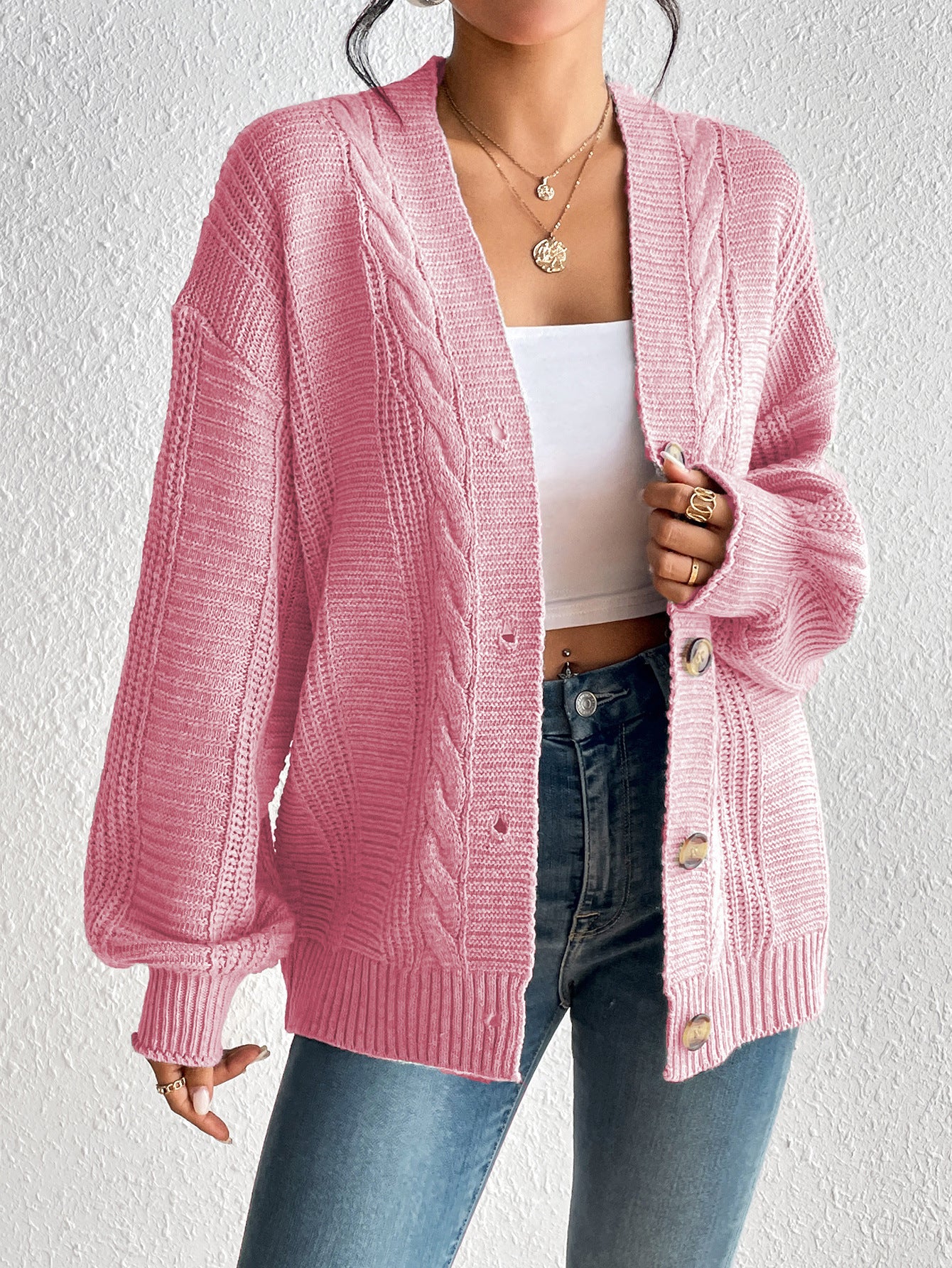Abrigo de mujer con estampado sencillo de cáñamo y botones