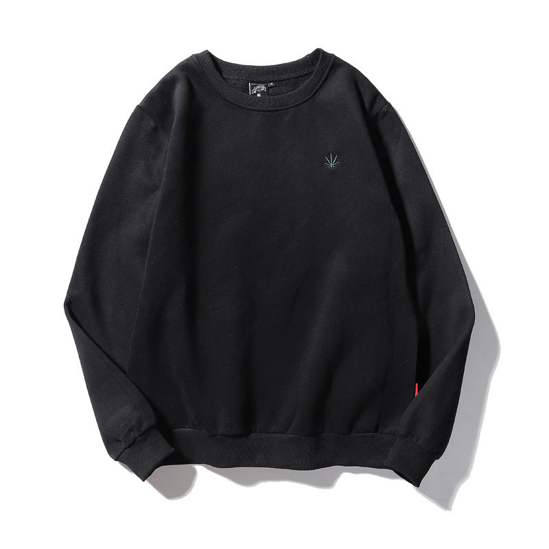 Sudadera de cuello redondo con estampado de hoja de cáñamo bordada