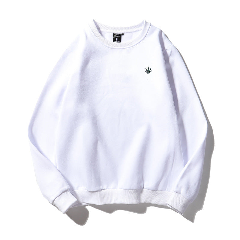 Sudadera de cuello redondo con estampado de hoja de cáñamo bordada