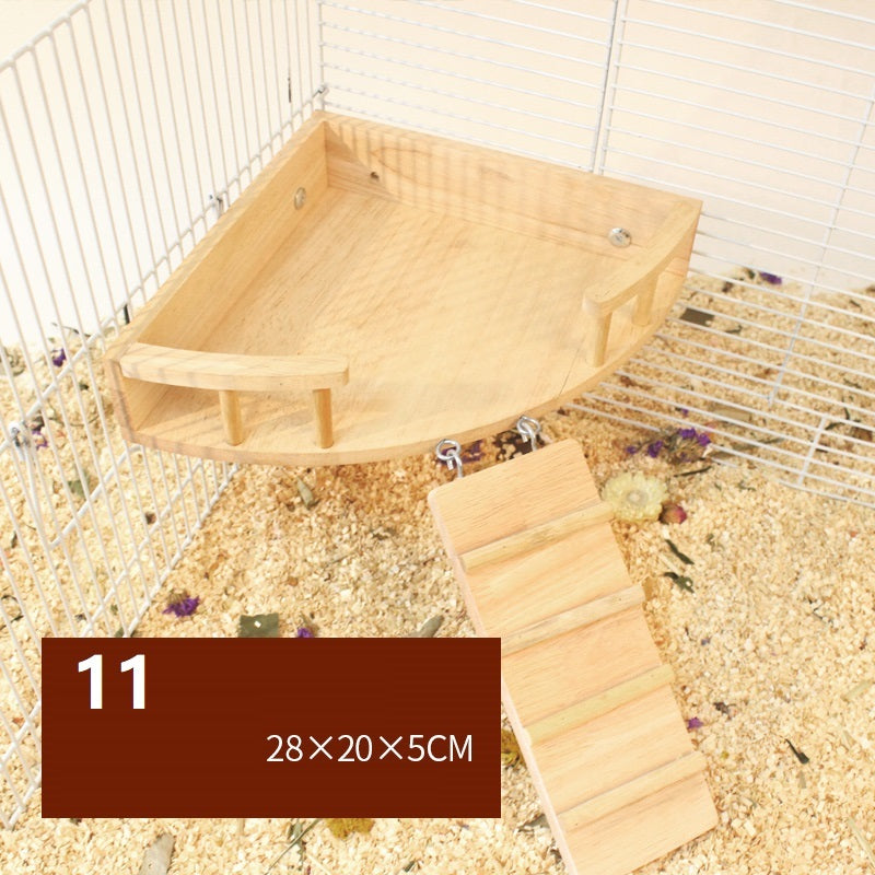 Juguete para hámster: plataforma con columpio y valla de madera natural
