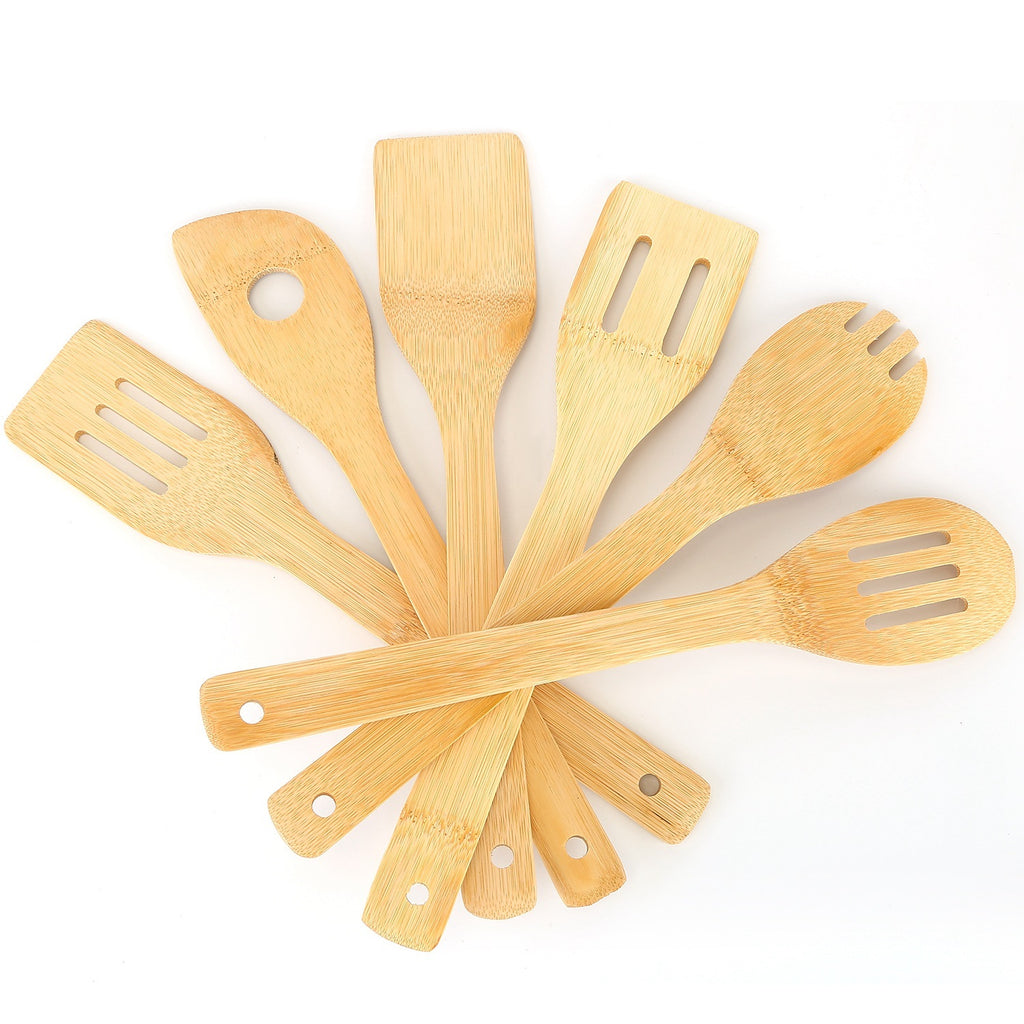 Juego de 6 utensilios de cocina de bambú: cucharas y espátulas de madera, utensilios de cocina antiadherentes, accesorios de cocina prácticos