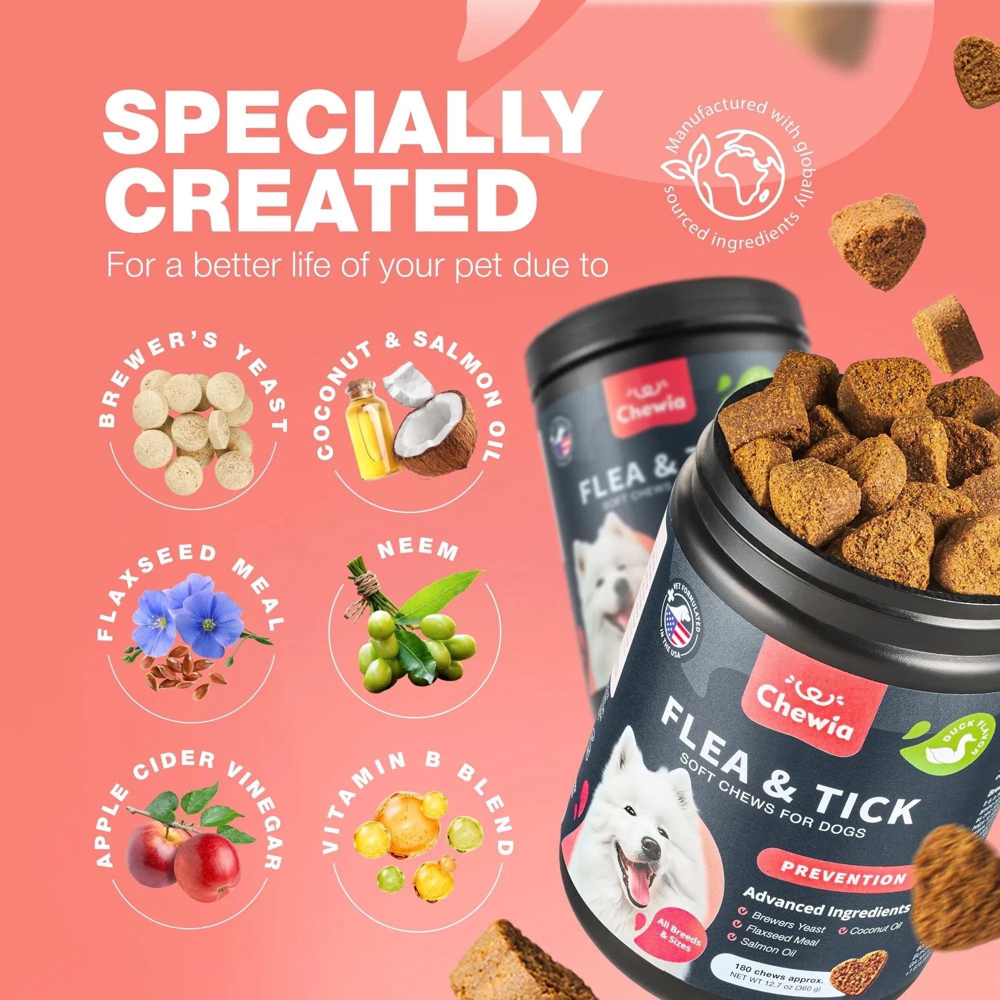 Comprimidos masticables para el tratamiento de pulgas y garrapatas en perros. Prevención natural de pulgas y garrapatas, para reforzar el sistema inmunológico.