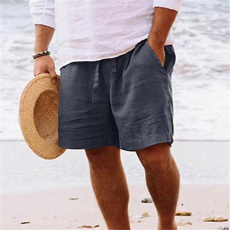 Pantalones cortos de moda para hombre, de algodón y lino