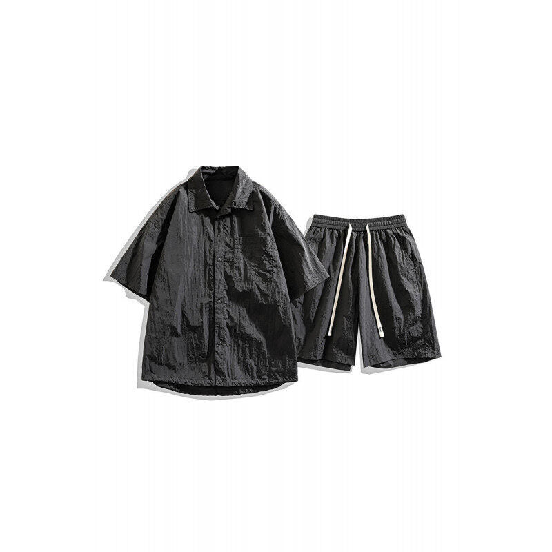 Conjunto de dos piezas para hombre: pantalones cortos holgados, camisa informal de lino, ligero, transpirable y antideslizante