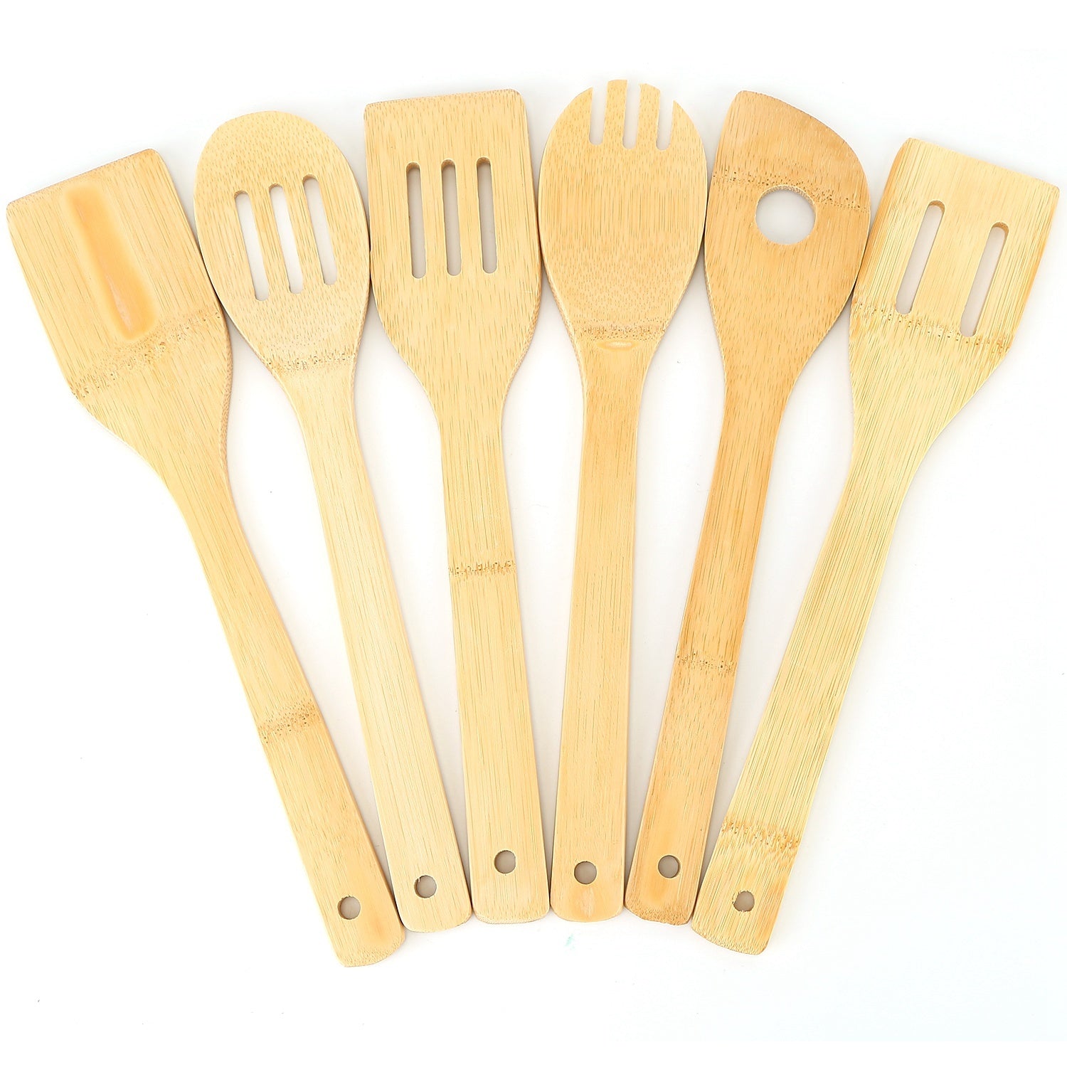 Juego de 6 utensilios de cocina de bambú: cucharas y espátulas de madera, utensilios de cocina antiadherentes, accesorios de cocina prácticos