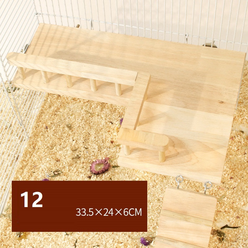 Juguete para hámster: plataforma con columpio y valla de madera natural