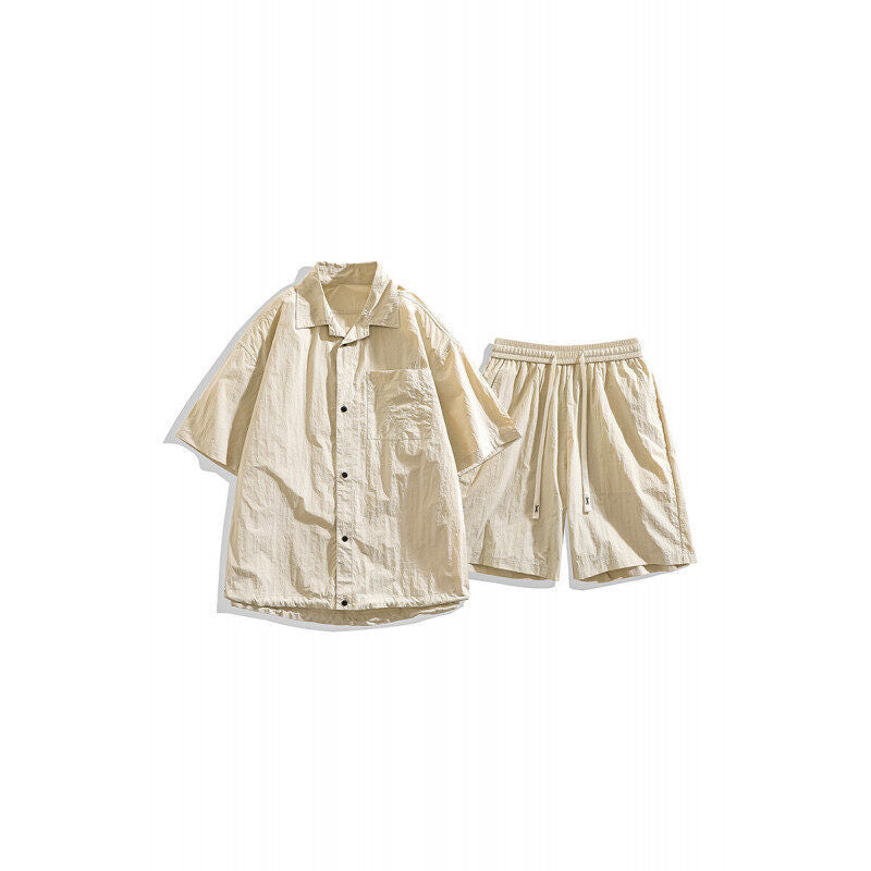 Conjunto de dos piezas para hombre: pantalones cortos holgados, camisa informal de lino, ligero, transpirable y antideslizante