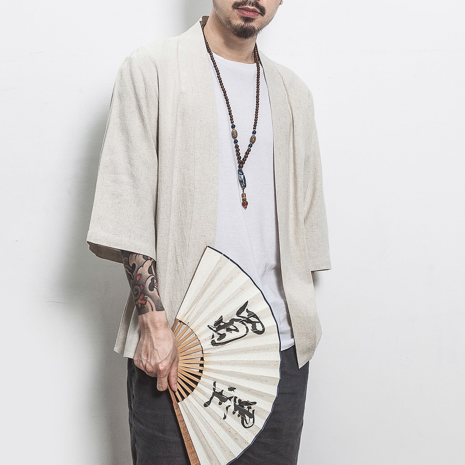Cardigan casual de estilo Hanfu de color liso para jóvenes (color lino)