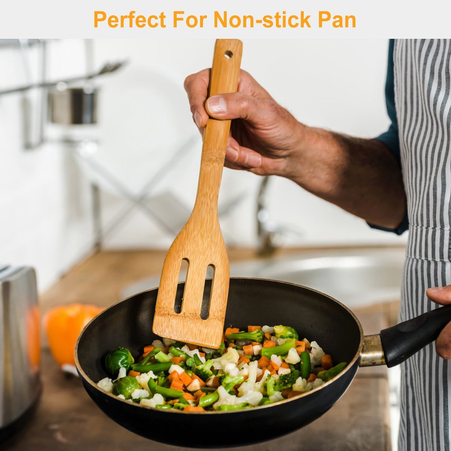 Juego de 6 utensilios de cocina de bambú: cucharas y espátulas de madera, utensilios de cocina antiadherentes, accesorios de cocina prácticos