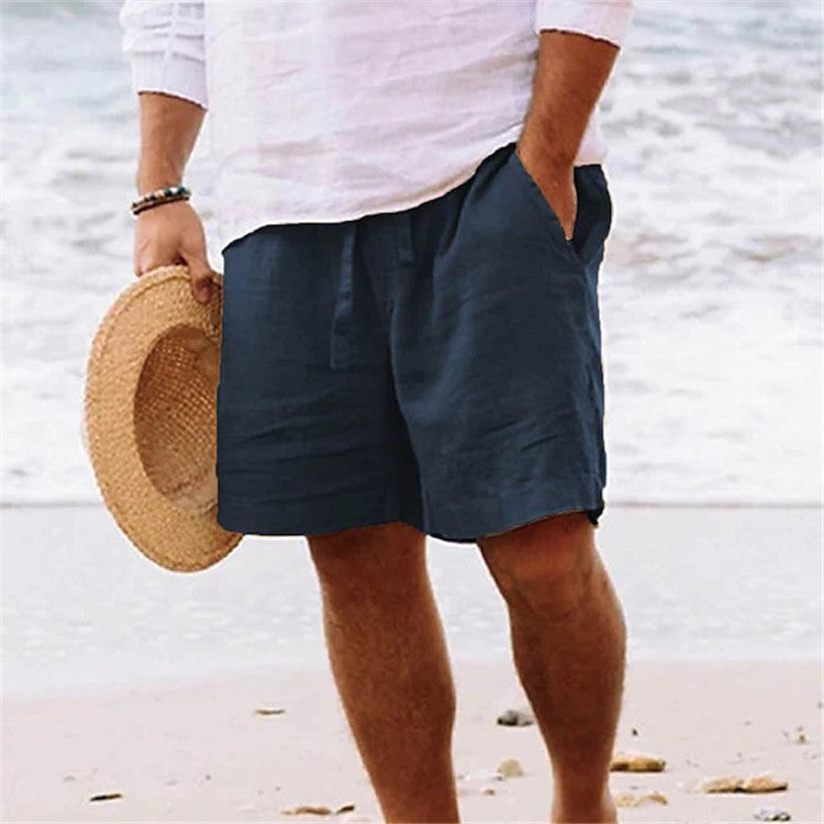 Pantalones cortos de moda para hombre, de algodón y lino