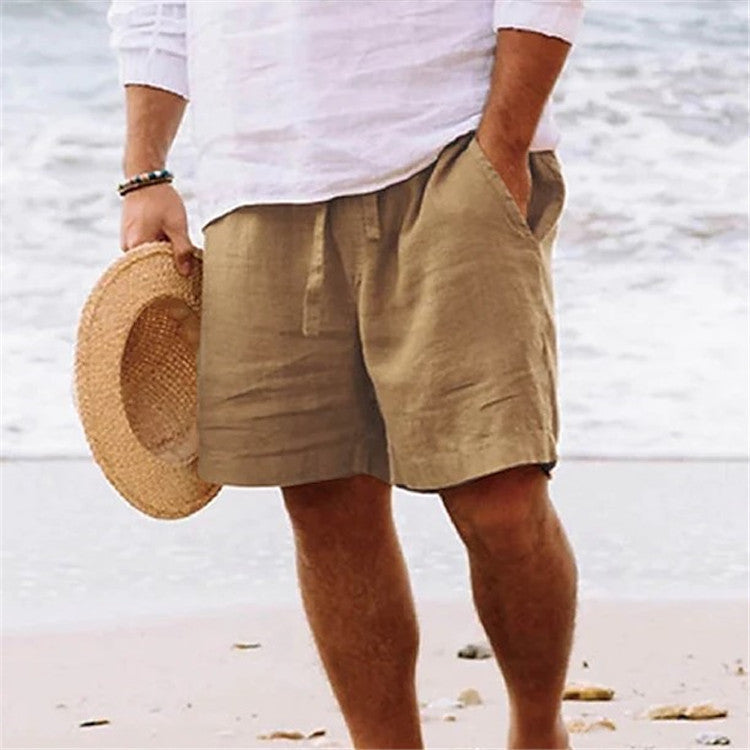 Pantalones cortos de moda para hombre, de algodón y lino