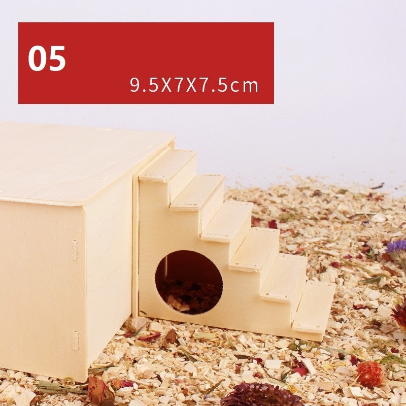 Juguete para hámster: plataforma con columpio y valla de madera natural