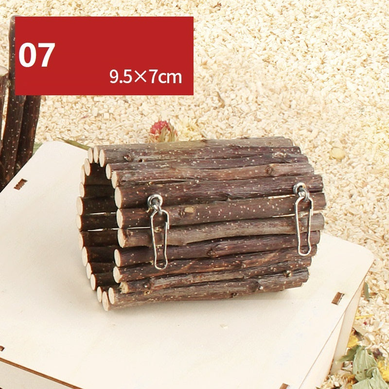 Juguete para hámster: plataforma con columpio y valla de madera natural