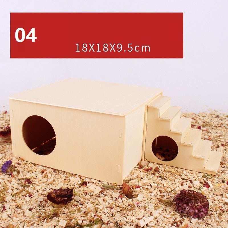 Juguete para hámster: plataforma con columpio y valla de madera natural