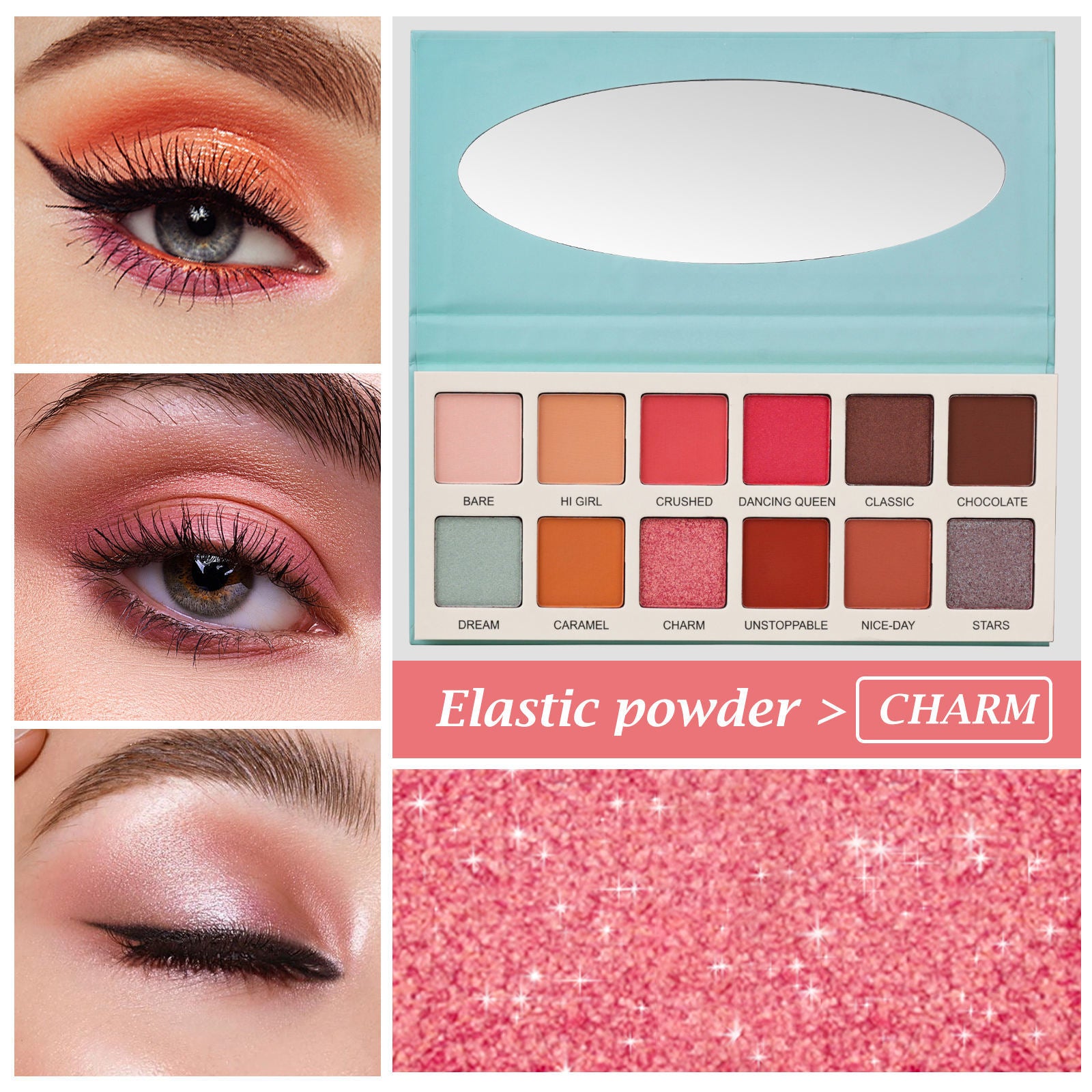 Paleta de sombras de ojos en crema de Las Chicas: alta pigmentación, textura suave, sin hidroxi-benzofenona, vegana, no testada en animales (12 colores)