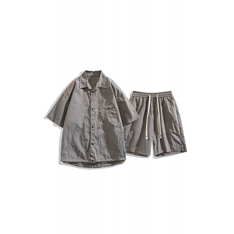 Conjunto de dos piezas para hombre: pantalones cortos holgados, camisa informal de lino, ligero, transpirable y antideslizante