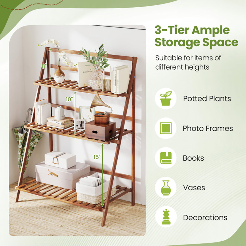 Estantería plegable de bambú con 3 niveles para plantas, flores y libros.