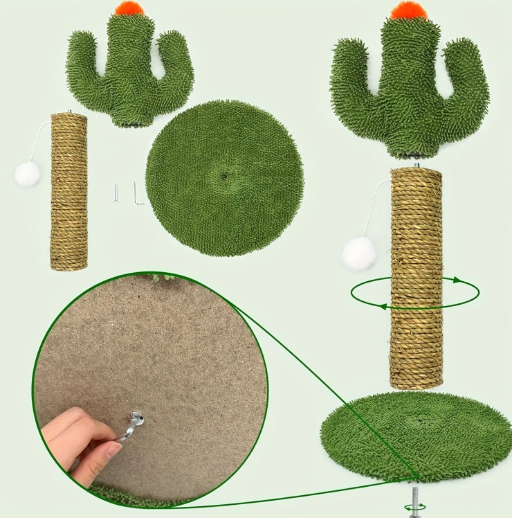 Cactus trepador para gatos 2 en 1 - Base de madera maciza, poste para arañazos de sisal natural y juguete con pelota colgante. Centro de actividad para gatos de interior.