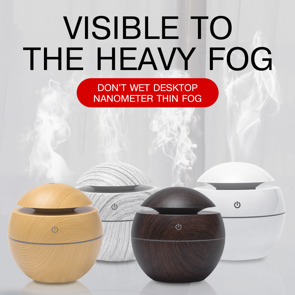 Humidificador mini ultrasónico ecológico y silencioso con diseño de cabeza de seta y acabado de imitación madera