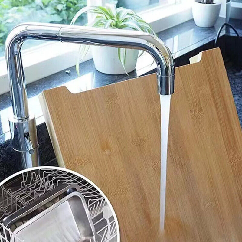 Tabla de cortar de bambú con bandeja deslizante de acero inoxidable para cortar y rebanar