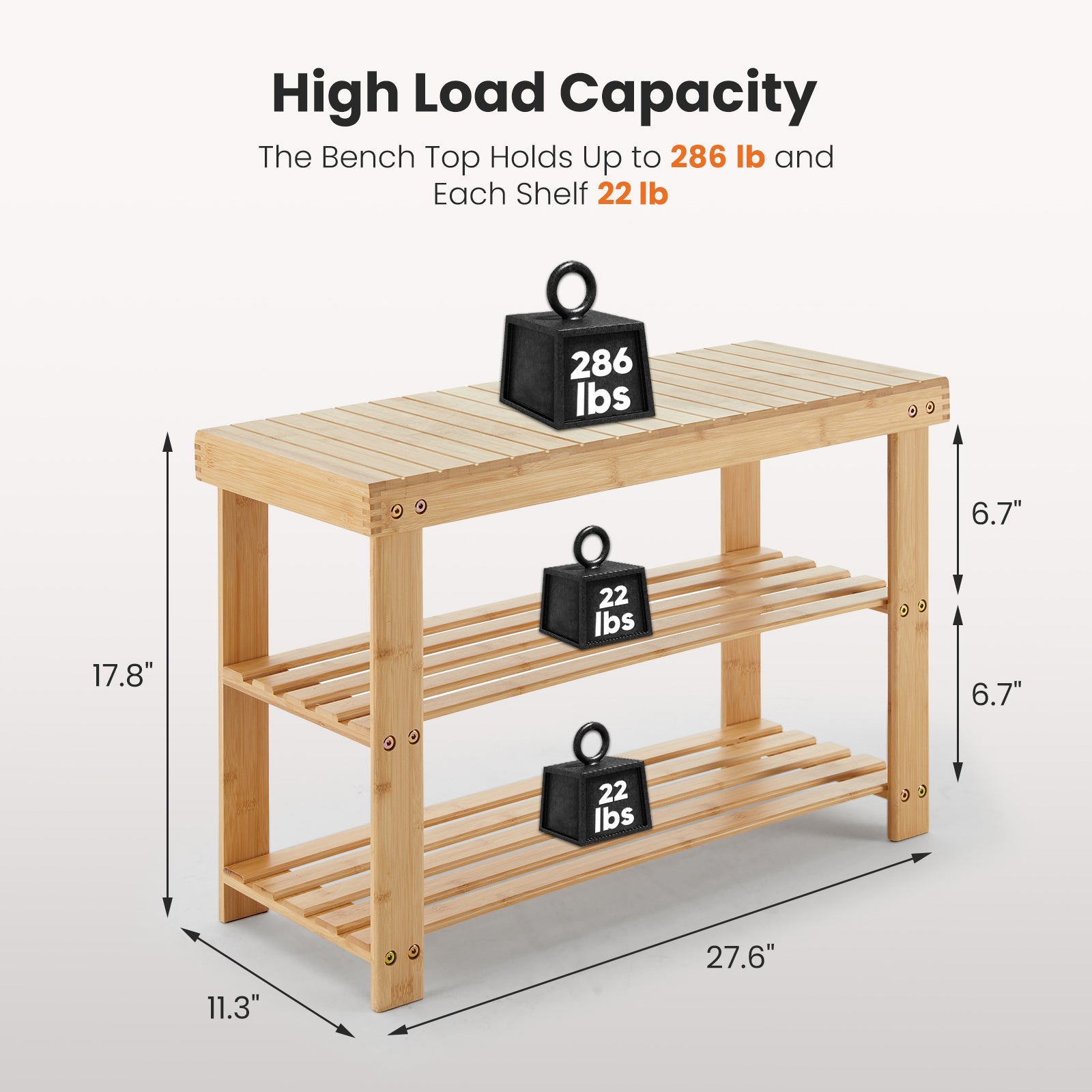 Estantería para zapatos de bambú de 3 niveles, organizador de almacenamiento compacto, capacidad de 286 kg, ideal para entrada, dormitorio, salón o balcón.