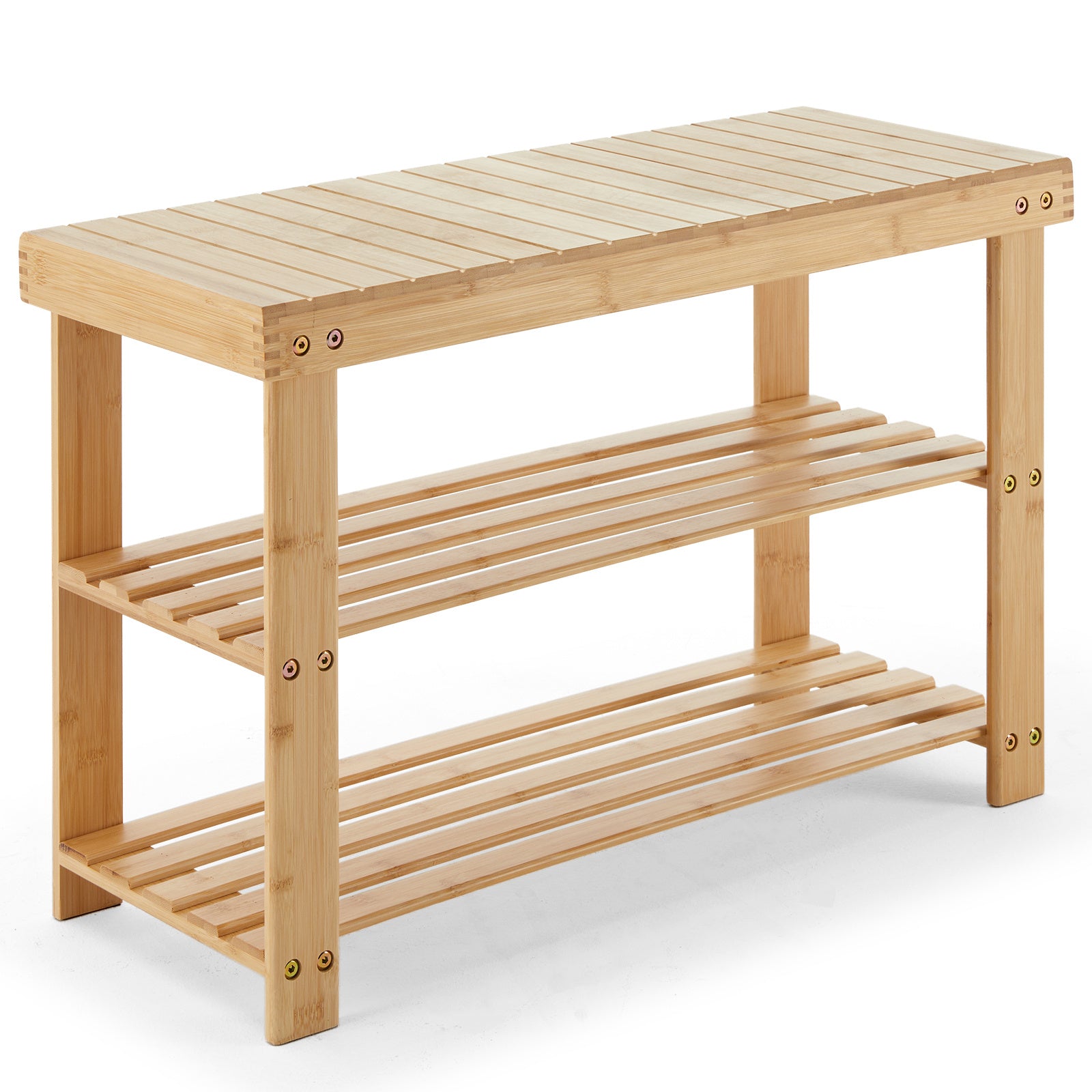 Estantería para zapatos de bambú de 3 niveles, organizador de almacenamiento compacto, capacidad de 286 kg, ideal para entrada, dormitorio, salón o balcón.