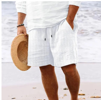 Pantalones cortos de moda para hombre, de algodón y lino