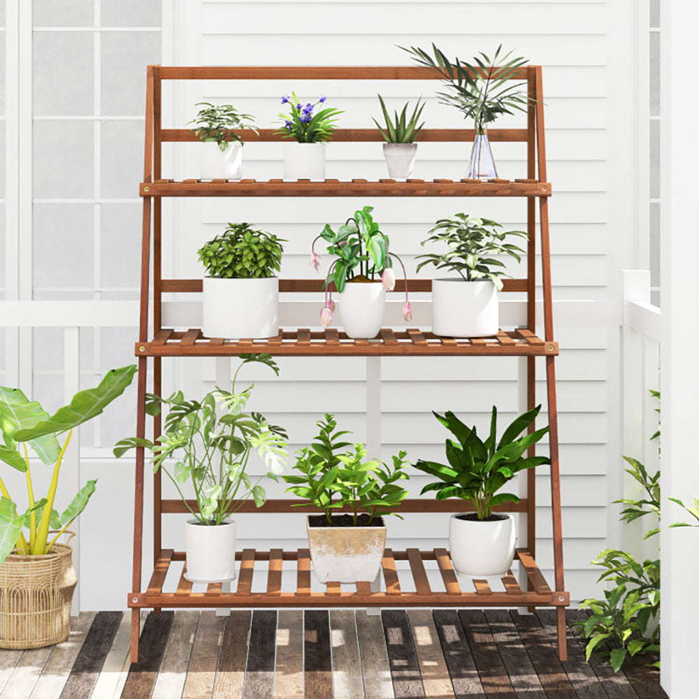 Estantería plegable de bambú con 3 niveles para plantas, flores y libros.