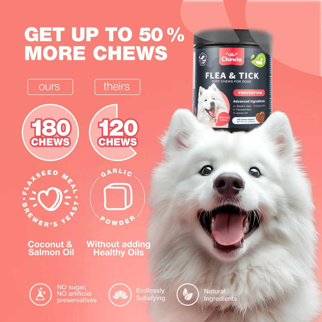 Comprimidos masticables para el tratamiento de pulgas y garrapatas en perros. Prevención natural de pulgas y garrapatas, para reforzar el sistema inmunológico.