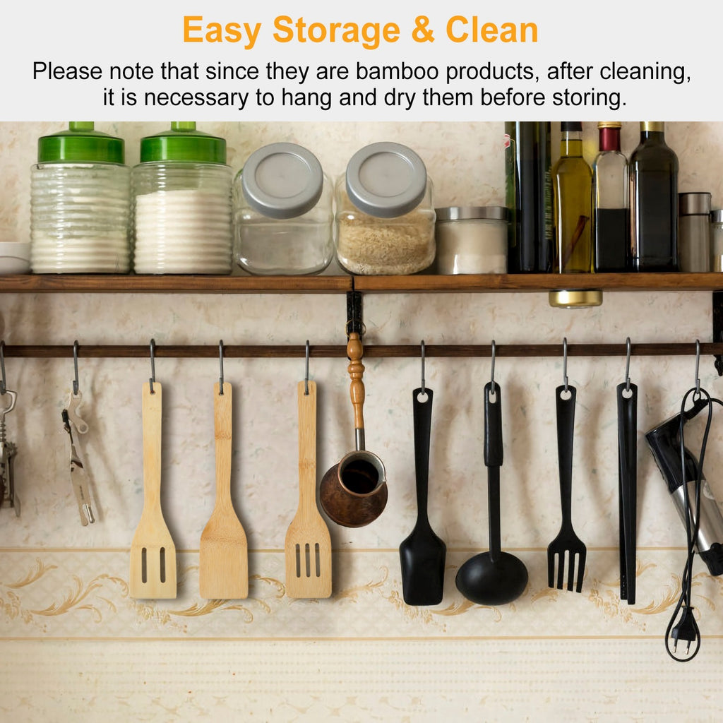Juego de 6 utensilios de cocina de bambú: cucharas y espátulas de madera, utensilios de cocina antiadherentes, accesorios de cocina prácticos