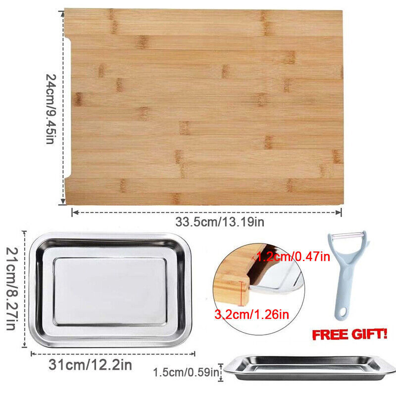 Tabla de cortar de bambú con bandeja deslizante de acero inoxidable para cortar y rebanar