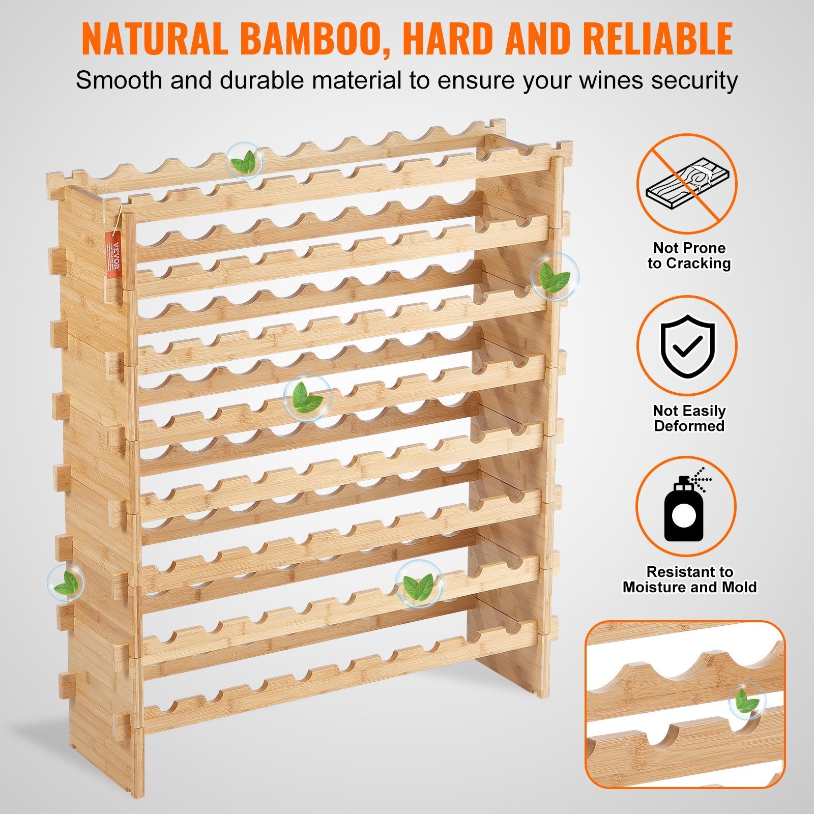 Estantería modular para vinos de bambú, capacidad para 72 botellas, estantería de exposición de 8 niveles